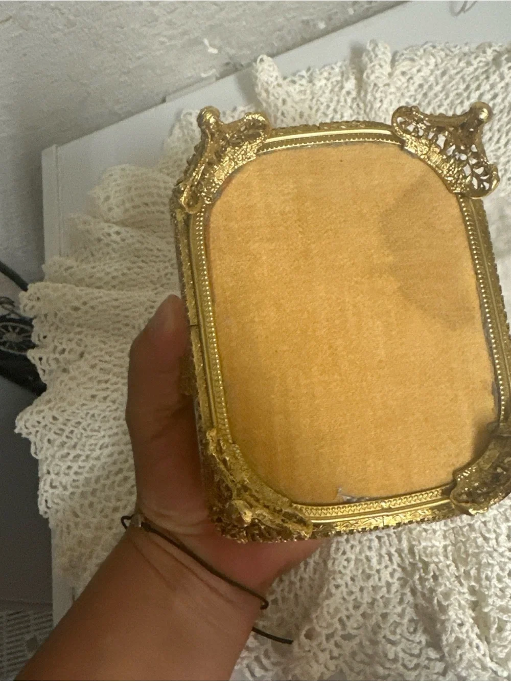 Gold Glass Jewelry Trinket Box - Elegant Decorative Jewelry Case
